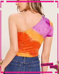 Blusa top multicolores de un hombro