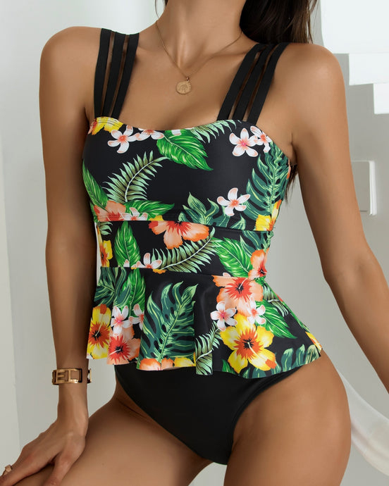 Bikini con volantes florales y tropicales